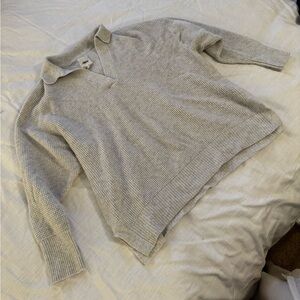 Aerie Light Gray Collared V-Neck Waffle Knit